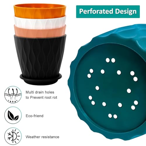 Rorian Pack of 5 Round Flower Pots for Home Planters, Terrace, Garden Etc | Multicolor | Suitable for Home Indoor & Outdoor Gardening Plants(Mix Colour) (Style 1) - Image 4