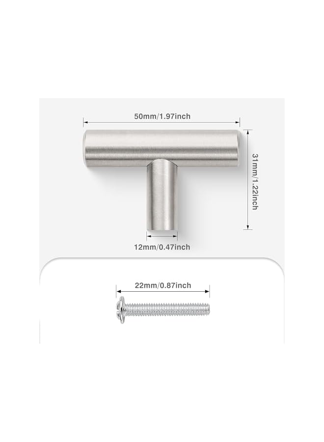 promass 10Pcs 50mm Kitchen Handles with Screws Stainless Steel T Cupboard Handle,Silver Pulls for Kitchen Cabinets and Dressers - Image 2