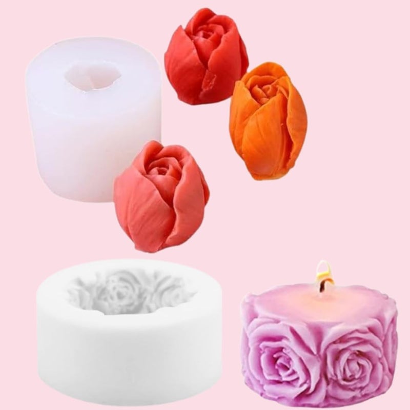 LEGACYCART 3D Tulip and Rose Candle Silicone Mould Flower Silicone Candle Mould DIY Silicone Mould Candle Casting Moulds Candle Mould Silicone for Craft Ornaments Scented Candle Pack of 2