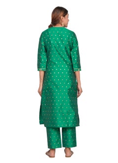 ريارا طقم كورتي نسائي باللون الأخضر الفاتح مع بنطلون بأكمام 3/4 مناسب للارتداء غير الرسمي من الحرير الفني (التفتا) مقاس M  - Image 4