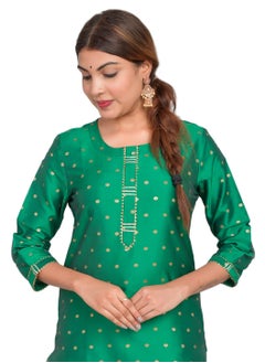 ريارا طقم كورتي نسائي باللون الأخضر الفاتح مع بنطلون بأكمام 3/4 مناسب للارتداء غير الرسمي من الحرير الفني (التفتا) مقاس M  - Image 3