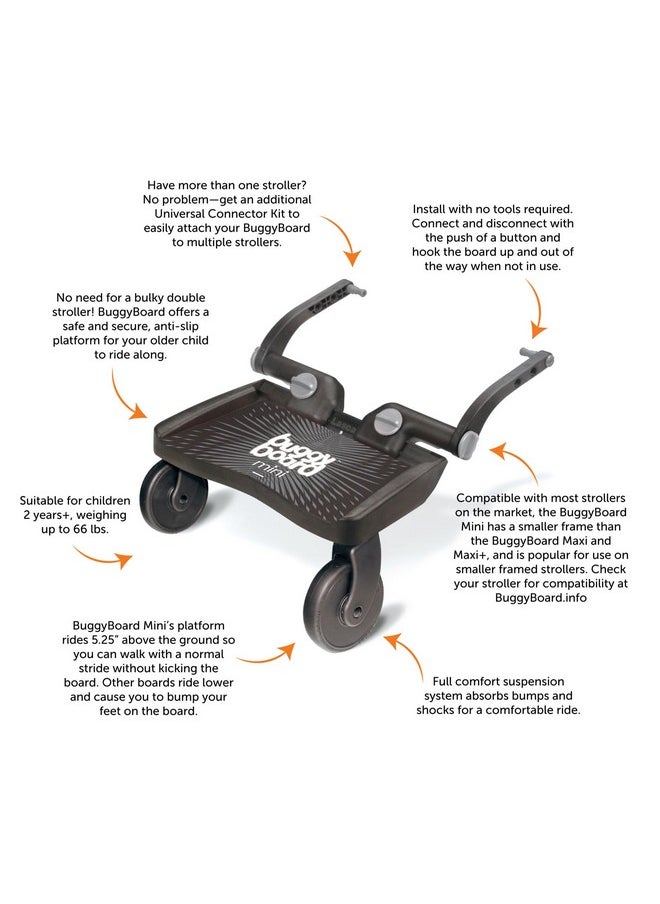 Lascal - Buggyboard Mini Universal Stroller Board Fits 90% Of Strollers Including Uppababy Baby Jogger Bugaboo Stroller Attachment For Toddler To Ride & Stand Max Weight 66 Lbs Black - Image 1