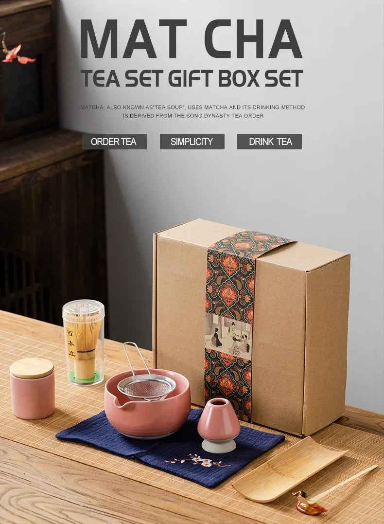 الرائد طقم أدوات الشاي ماتشا من 9 قطع مع خفاقة البامبو، وعاء ماتشا، منخل شاي، حامل خفاقة، ملعقة، مجموعة صنع شاي ماتشا - Image 1