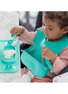 Busy Baby BUSY BABY Bungee Bib & Utensils Bundle | Silicone Bib for Babies & Toddlers with Tethers to Attach Utensils and Keep Them Off The Floor | Dishwasher Safe, BPA Free  - Image 3