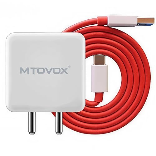 Mtovox Original 65W Fast Charging Adaptor and USB to Type C 150 cm Cable Compatible with Oneplus Samsung, Realme,Oppo Mobiles, Dash, Warp, Vooc, Supervooc All Protocols Supported | 65 w Charger, White - Image 1