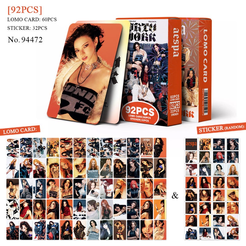 AESPA Lomocard & Sticker Set – 92PCS (60 Lomocards + 32 Random Stickers) | Aesthetic Photo Card Collection for Fans