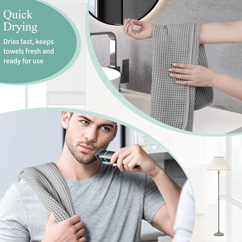 Microfiber Waffle Hand Towels, 4 Pieces, Soft, Absorbent, Fast Drying, Lint Free 430 GSM (Silver) - Image 5