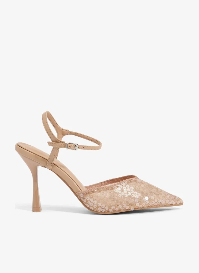 Sequin Detail Embellished Pump With Strap