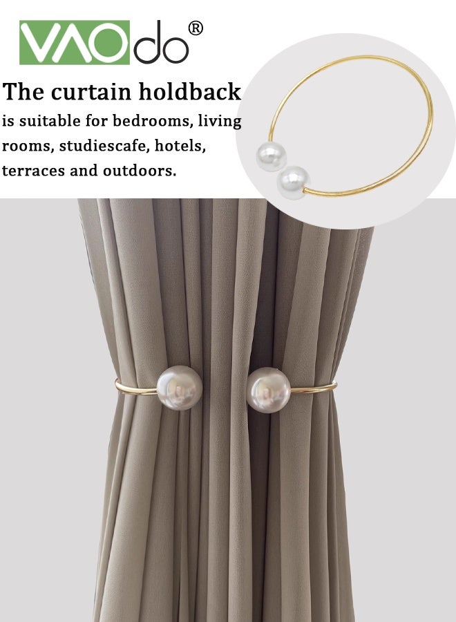 فاو دو 2 قطعة من وصلات الستائر المعدنية، وصلات الستائر المزينة باللؤلؤ، ديكور المنزل، وصلات ستائر قابلة للتعديل بنمط حديث للمنزل والمكتب والفنادق - ذهبي. - Image 2