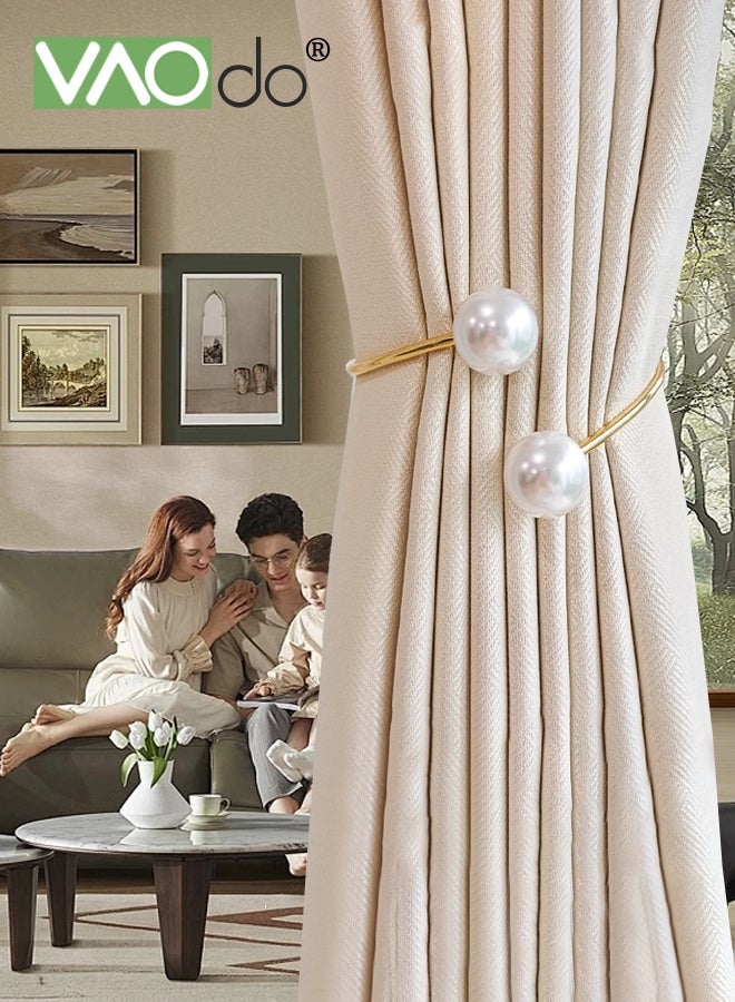 فاو دو 2 قطعة من وصلات الستائر المعدنية، وصلات الستائر المزينة باللؤلؤ، ديكور المنزل، وصلات ستائر قابلة للتعديل بنمط حديث للمنزل والمكتب والفنادق - ذهبي. - Image 3