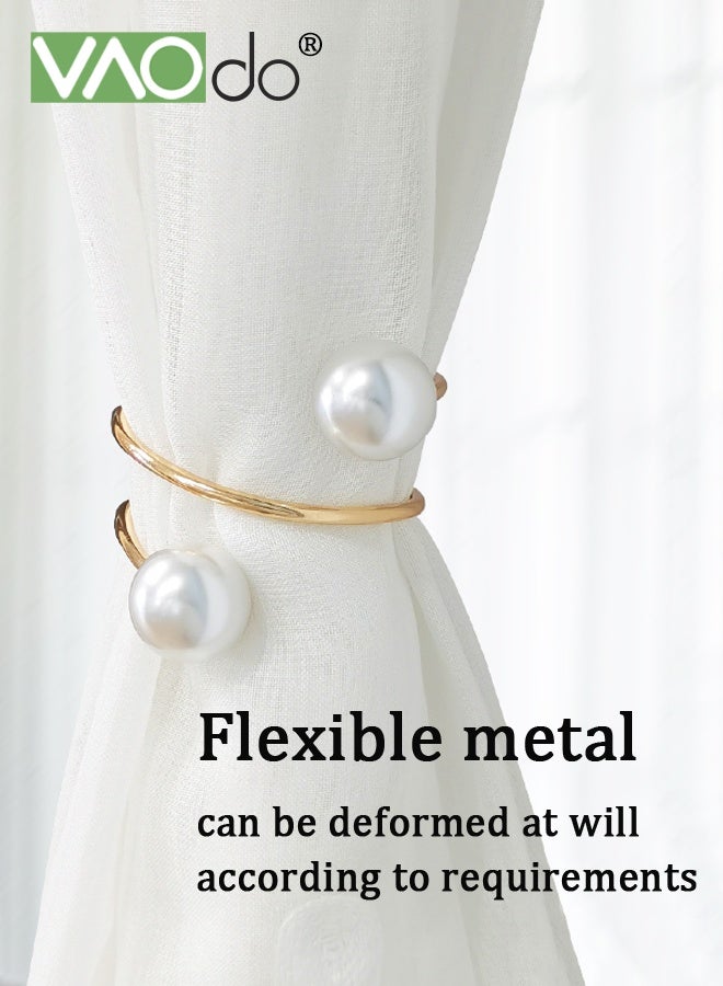فاو دو 2 قطعة من وصلات الستائر المعدنية، وصلات الستائر المزينة باللؤلؤ، ديكور المنزل، وصلات ستائر قابلة للتعديل بنمط حديث للمنزل والمكتب والفنادق - ذهبي. - Image 5