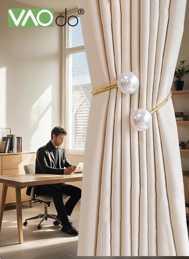 فاو دو 2 قطعة من وصلات الستائر المعدنية، وصلات الستائر المزينة باللؤلؤ، ديكور المنزل، وصلات ستائر قابلة للتعديل بنمط حديث للمنزل والمكتب والفنادق - ذهبي. - Image 4