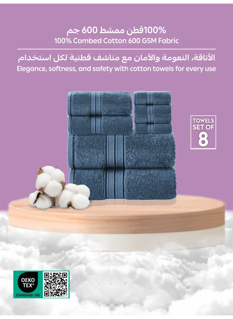 Donetella 8 Pcs Premium Towel Set - 2 Bath Towels, 2 Hand Towels & 4 Washcloths | 100% Combed Cotton 600 GSM | Quick Dry, Ultra-Absorbent, Thick & Plush | Ideal for Bath, Spa, Gym, Hotel & Everyday Luxury