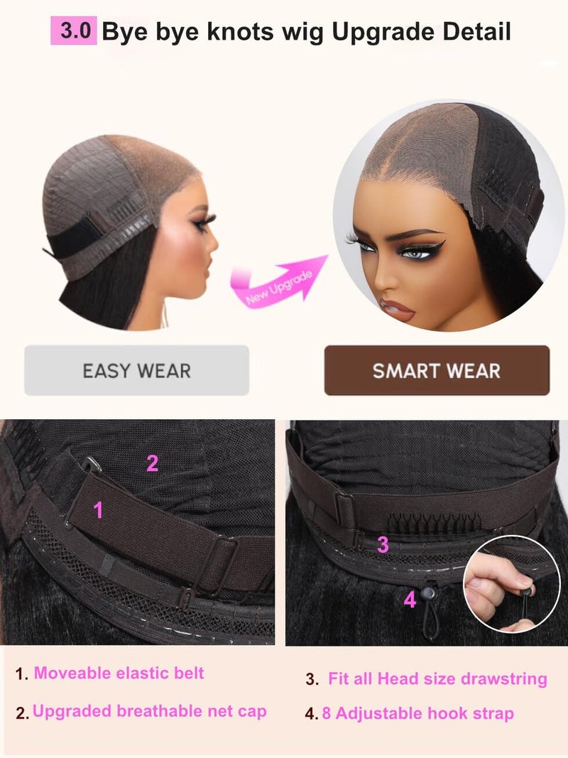 UNICE Bye Bye Knots Wig Yaki Straight 7x5 Pre Cut HD Lace Front Wigs Human Hair with Elastic Drawstring Glueless Wig Human Hair Pre Plucked Bleached Knots Natural Hairline 150% Density 16 inches - Image 4