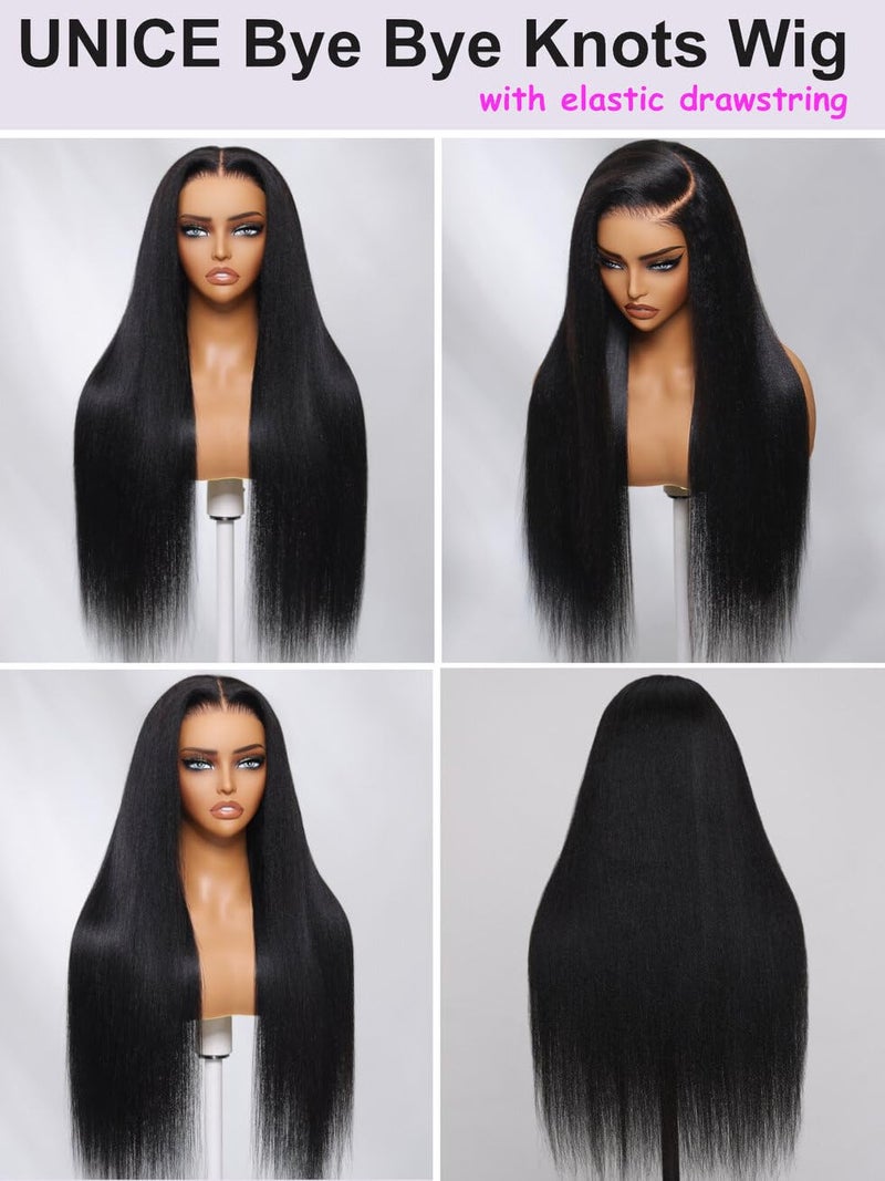 UNICE Bye Bye Knots Wig Yaki Straight 7x5 Pre Cut HD Lace Front Wigs Human Hair with Elastic Drawstring Glueless Wig Human Hair Pre Plucked Bleached Knots Natural Hairline 150% Density 16 inches - Image 5