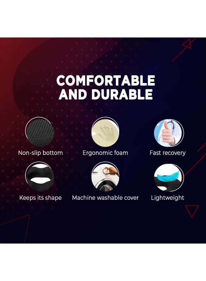 وسادة مقعد على شكل دونات بتصميم تقويمي | وسادة من إسفنج الذاكرة لعظم الذنب والعصعص | لتخفيف الألم والضغط الناتج عن البواسير، والحمل، وبعد الولادة، والجراحة، وعرق النسا (أسود) - Image 3