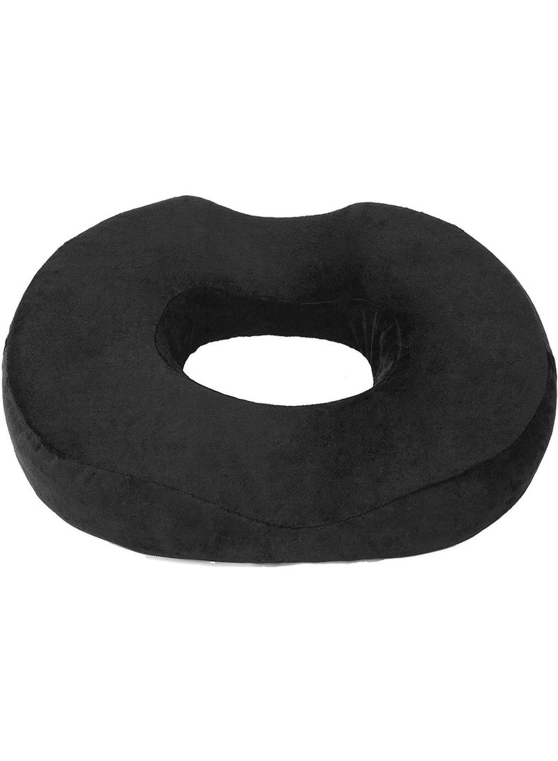 وسادة مقعد على شكل دونات بتصميم تقويمي | وسادة من إسفنج الذاكرة لعظم الذنب والعصعص | لتخفيف الألم والضغط الناتج عن البواسير، والحمل، وبعد الولادة، والجراحة، وعرق النسا (أسود) - Image 1