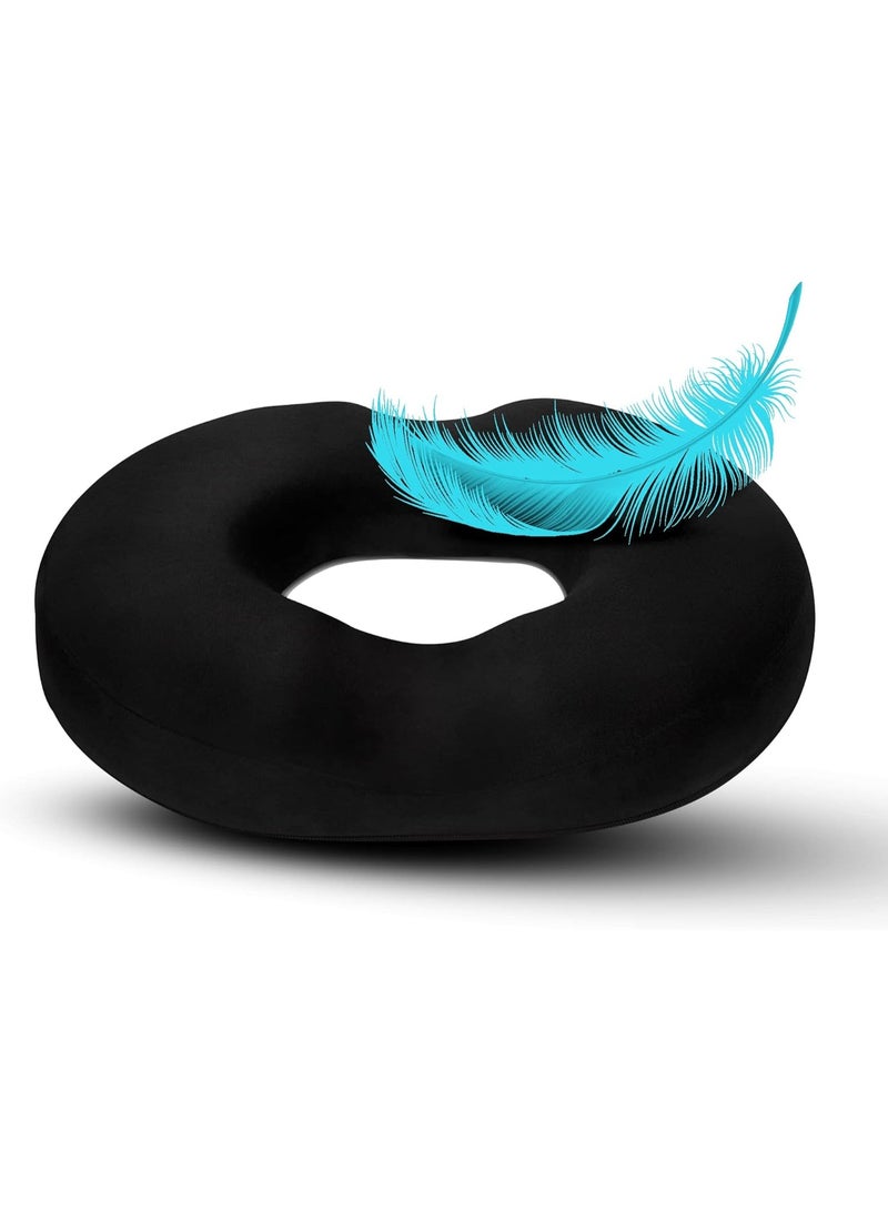 وسادة مقعد على شكل دونات بتصميم تقويمي | وسادة من إسفنج الذاكرة لعظم الذنب والعصعص | لتخفيف الألم والضغط الناتج عن البواسير، والحمل، وبعد الولادة، والجراحة، وعرق النسا (أسود) - Image 4