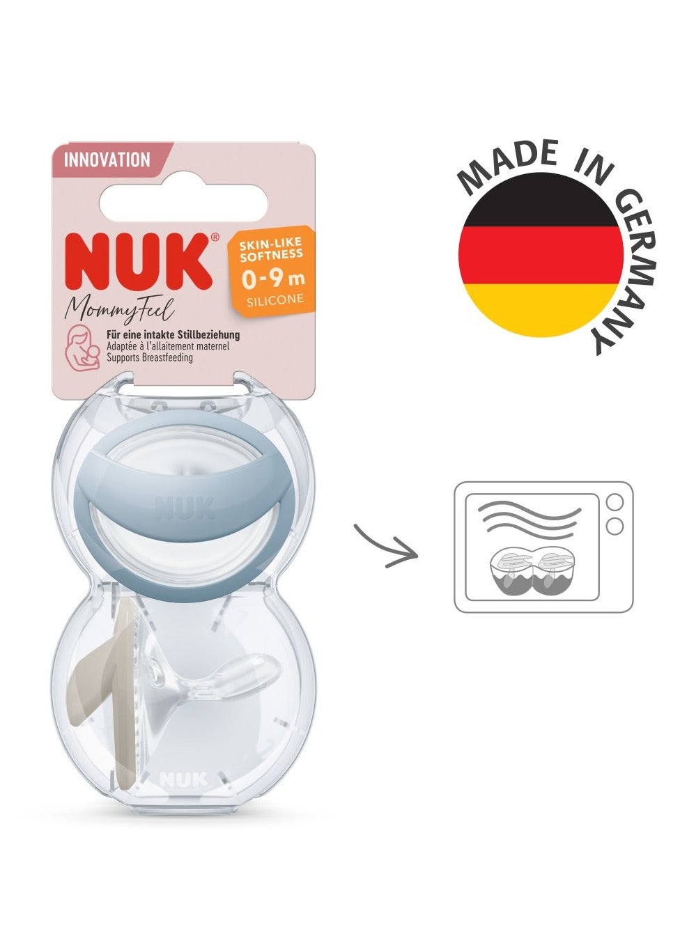 NUK Pacifiers | 2-Pack Soothers  | BPA-Free Silicone Pacifiers  |  Sleep Anti-Flatulence  |  Baby Teething Toy  | Baby  0-9M  | Blue  Gray