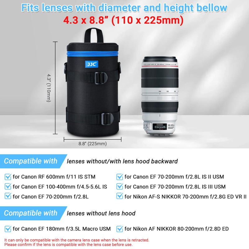 JJC Large Camera Lens Carrying Case Bag for Canon EF 100-400mm, 70-200mm f2.8 III II, 180mm f3.5L, RF 600mm f11, AF-S 80-200mm, 70-200mm f2.8G VR II and Other Lens Below 4.3 x 8.8(D x L) - Image 2