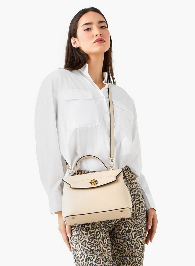 Paprika Solid Satchel Bag with Button Closure - Image 2