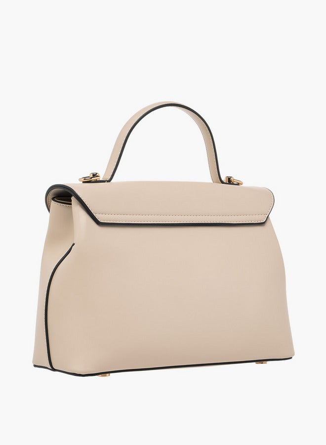 Paprika Solid Satchel Bag with Button Closure - Image 4