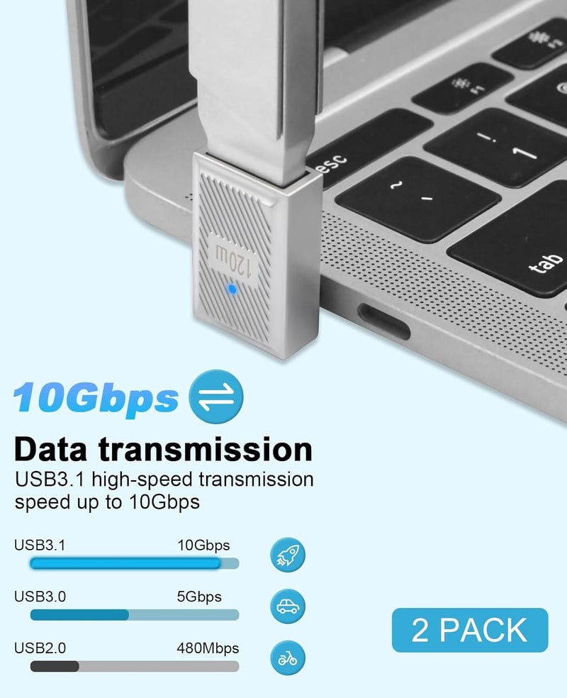 دوتك محول بزاوية 90 درجة من ذكر USB Type-C إلى أنثى USB، محول OTG للشحن السريع بقدرة 120 واط وسرعة 10 جيجابت في الثانية، مناسب لأجهزة الكمبيوتر المحمولة وأجهزة الكمبيوتر الشخصية وبنوك الطاقة، عبوة من قطعتين - Image 2
