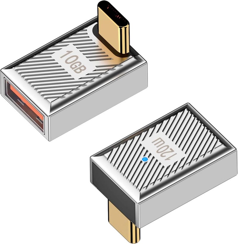 دوتك محول بزاوية 90 درجة من ذكر USB Type-C إلى أنثى USB، محول OTG للشحن السريع بقدرة 120 واط وسرعة 10 جيجابت في الثانية، مناسب لأجهزة الكمبيوتر المحمولة وأجهزة الكمبيوتر الشخصية وبنوك الطاقة، عبوة من قطعتين - Image 1