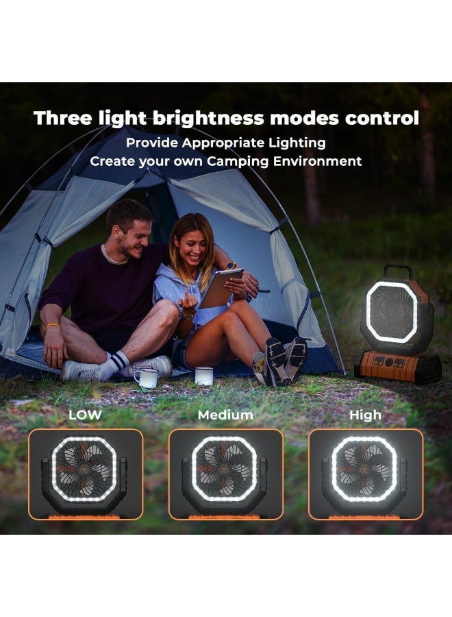 Ru syanl Camping Battery Operated Powered Fan with LED Lantern Light - 20000mAh Rechargeable Portable Oscillating Fan with 360° Rotation Hanging Hook for Tents Cordless USB Desk Fan - Image 4