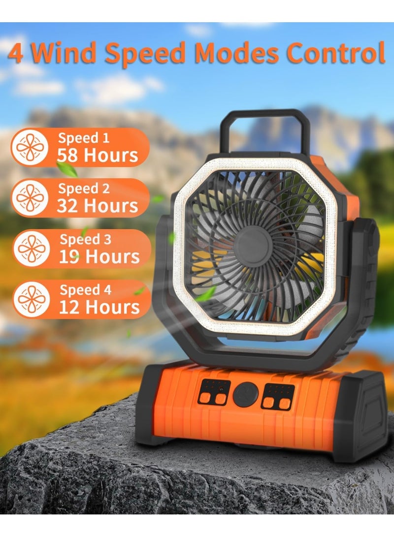 Ru syanl Camping Battery Operated Powered Fan with LED Lantern Light - 20000mAh Rechargeable Portable Oscillating Fan with 360° Rotation Hanging Hook for Tents Cordless USB Desk Fan - Image 3