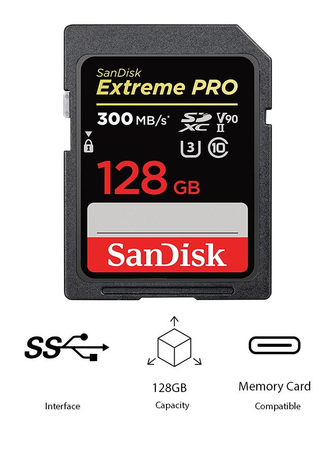 sandisk 128GB Extreme PRO SDXC Memory Card up to 300MB/s, UHS II, Class 10, U3, V90, Black, SDSDXDK 128G GN4IN, SanDisk Extreme PRO SD UHS lI Card | - Image 1
