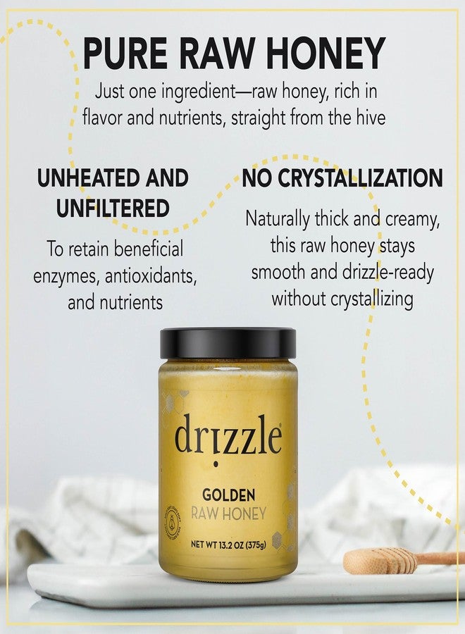 Drizzle Golden Raw Honey - All Natural Pure Raw Honey, Unfiltered & Unheated, Use in Tea & Coffee, Sugar Substitute, Certified Kosher - 13.2 oz Jar (375 g) - Image 3