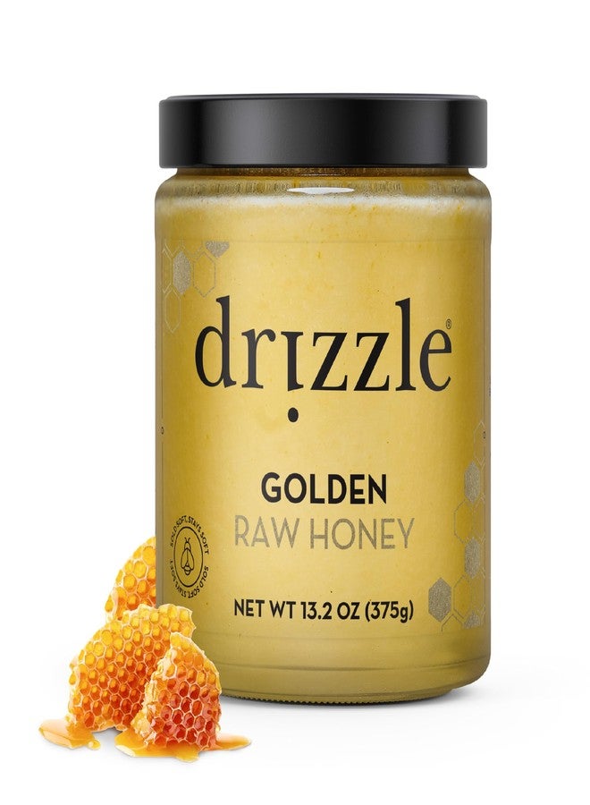Drizzle Golden Raw Honey - All Natural Pure Raw Honey, Unfiltered & Unheated, Use in Tea & Coffee, Sugar Substitute, Certified Kosher - 13.2 oz Jar (375 g) - Image 1