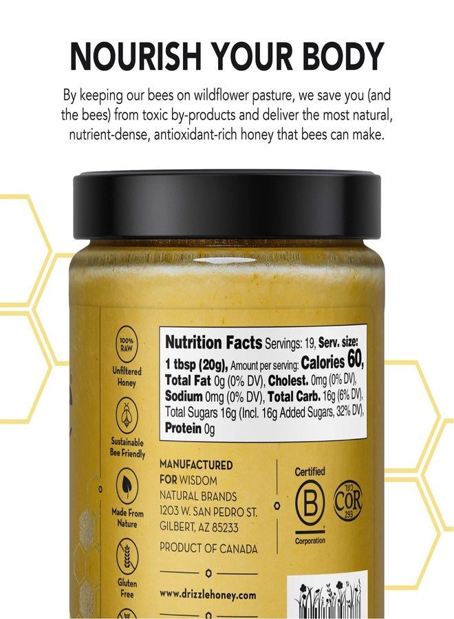 Drizzle Golden Raw Honey - All Natural Pure Raw Honey, Unfiltered & Unheated, Use in Tea & Coffee, Sugar Substitute, Certified Kosher - 13.2 oz Jar (375 g) - Image 2