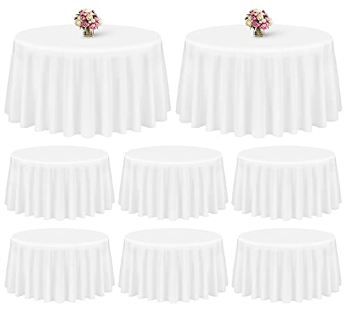 Showgeous Showgeous 8 Pack White Round Tablecloth 120 Inch Polyester Table Cloth for Tables  Washable Decorative Fabric Covers for Wedding Dining Party Banquet Buffet 