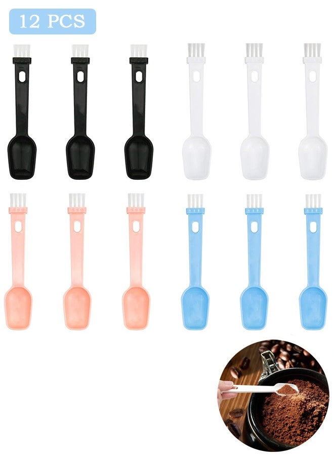 Urit 12 PCS 2 in 1 Coffee Spoon with Espresso Grinder Brush, Small Machine Grinder and Scooping Tea Powder Coffee Tool, for Ground Coffee Cleaning Tea Power (Black, White, Pink, Blue)  - Image 1