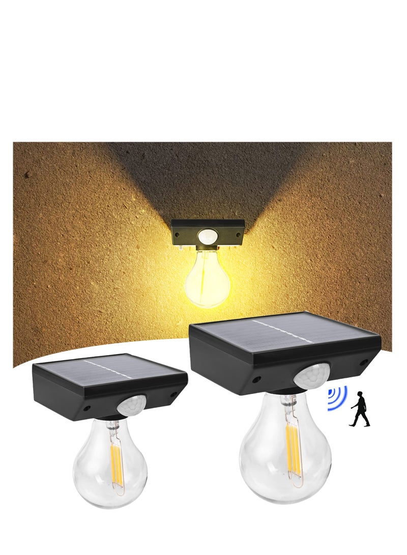 SYOSI فوانيس حائط شمسية للإضاءة الخارجية، أضواء شمسية بحساس حركة، مصباح حائط مقاوم للماء، مصباح مثبت على الحائط للإضاءة الخارجية للحديقة والفناء والمزرعة والشرفة (عبوة 2)  - Image 1