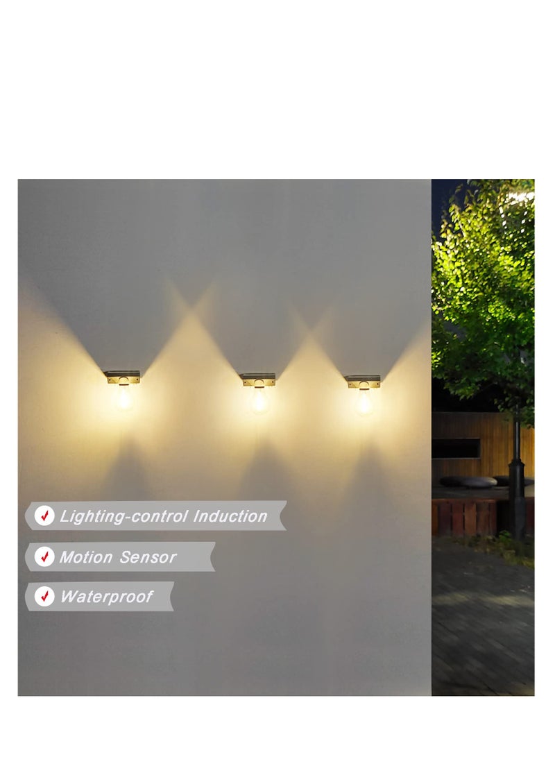 SYOSI فوانيس حائط شمسية للإضاءة الخارجية، أضواء شمسية بحساس حركة، مصباح حائط مقاوم للماء، مصباح مثبت على الحائط للإضاءة الخارجية للحديقة والفناء والمزرعة والشرفة (عبوة 2)  - Image 5