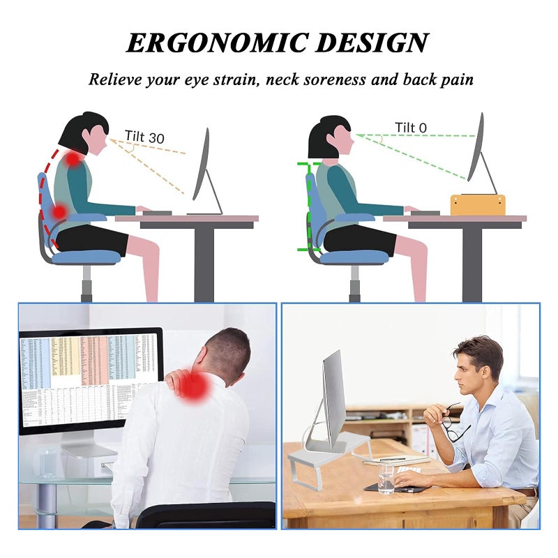 crayfomo Stable Wood Computer Monitor Stand for Desk Organizer, Anti-slip Computer Riser Monitor Shelf for PC Laptop Notebook Home & Office (White) - Image 4