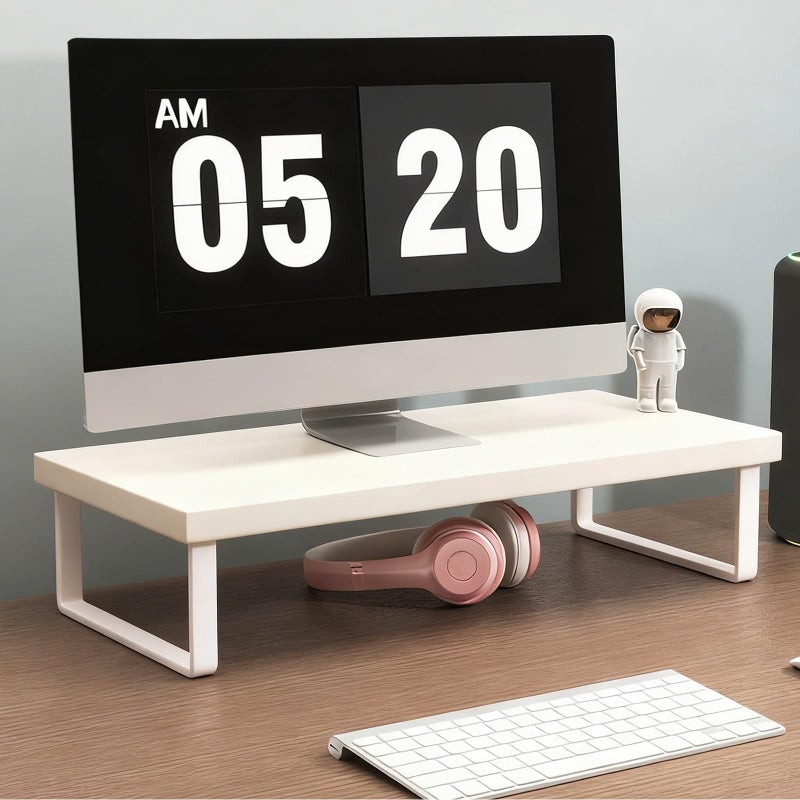 crayfomo Stable Wood Computer Monitor Stand for Desk Organizer, Anti-slip Computer Riser Monitor Shelf for PC Laptop Notebook Home & Office (White) - Image 1