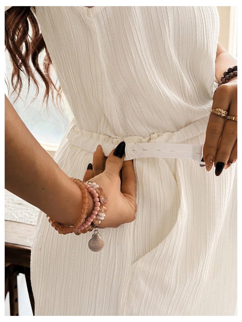 MakeMeChic Women's Maternity Clothes Bow V Neck Button Sleeveless Tank and Shorts Pregnancy Outfit Set Apricot Small - Image 4