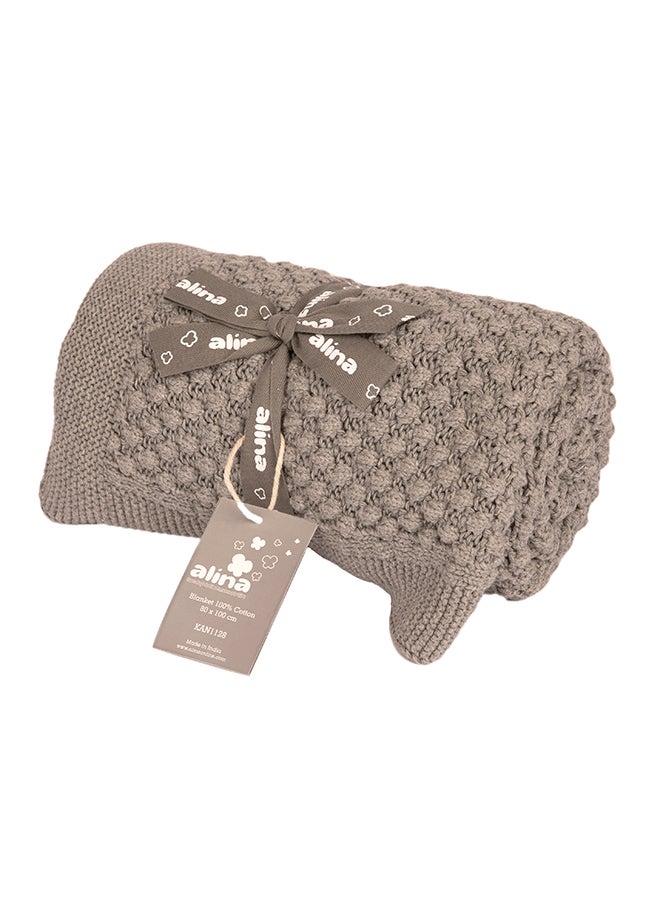 Alina Blanket 100% Cotton Knitted (Mini Popcorn Light Grey ) - Image 2
