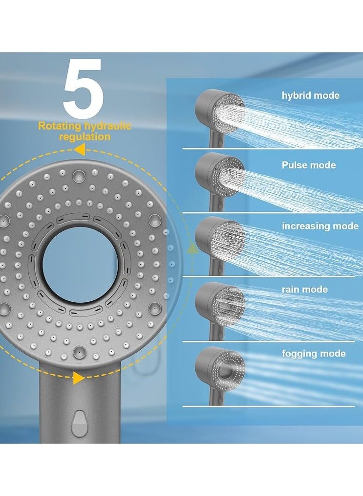BEILINGDUN High Pressure Shower Head Filtered Shower Head with Handheld, Multiple Spray Modes with Pause Anti-Limescale Filter, 2X Water Saving,Showerhead Set,Easy to Install & Clean, Perfect for Saudi Bathrooms and Ramadan Gift(grey) - Image 2