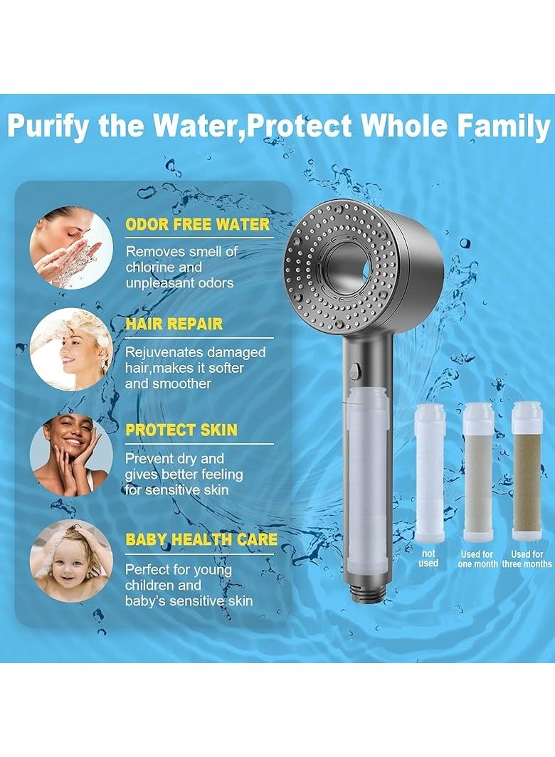 BEILINGDUN High Pressure Shower Head Filtered Shower Head with Handheld, Multiple Spray Modes with Pause Anti-Limescale Filter, 2X Water Saving,Showerhead Set,Easy to Install & Clean, Perfect for Saudi Bathrooms and Ramadan Gift(grey) - Image 4