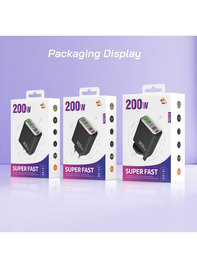 Alyashmac 200W UK 5 Ports Multifunctional Super Fast Charger Adapter Mobile Phone Wall Charger Travel Power Adapter White - Image 2