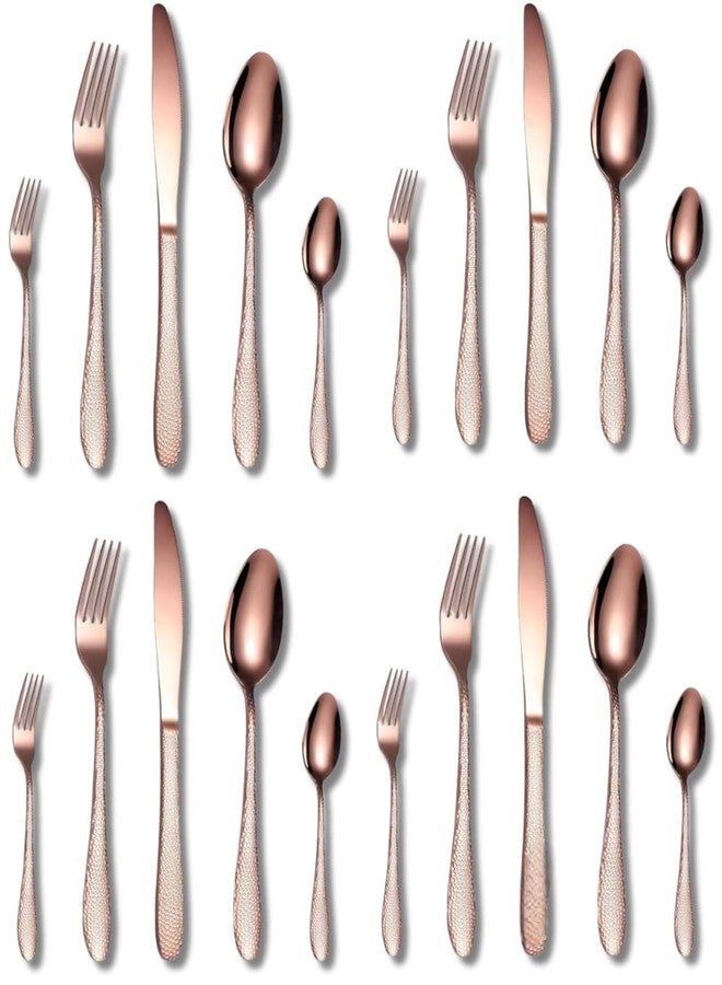 Eletree Stainless Steel Flatware Set | Hammered Handle Cutlery with Salad Forks Dinner Forks Tea Spoons Dinner Spoons and Knives | Dishwasher Safe Tableware for Home and Restaurant (20, Rosegold) - Image 1