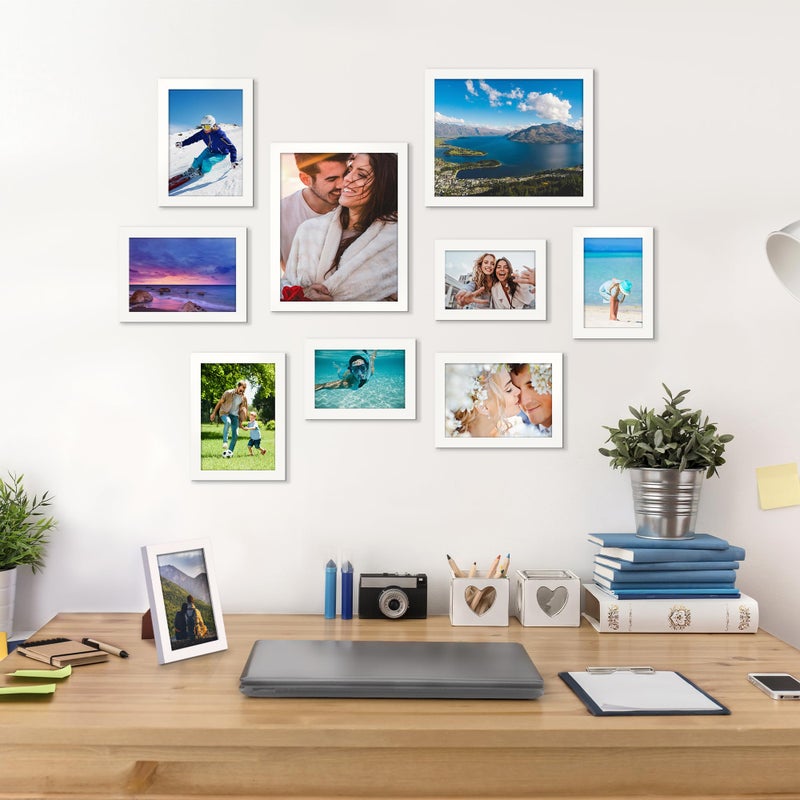 أبس سيمبلز upsimples 10 حزمة إطارات الصورة ديكور الجدار مع معرض زجاجي إطار الجدار مجموعة لتثبيت الجدار أو عرض الطاولة متعددة الأحجام بما في ذلك 8x10 5x7 4x6 إطارات صور العائلة البيضاء - Image 3