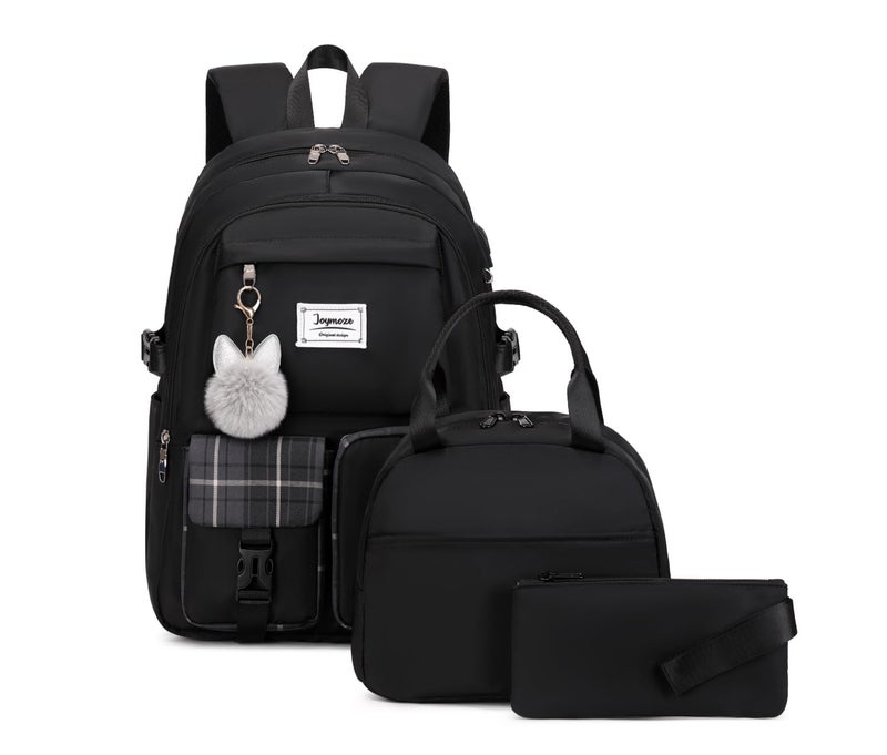 Joymoze Women Fashion Travel Backpack Set Roomy Laptop Rucksack Set Casual Daypack for Girl Black - Image 2