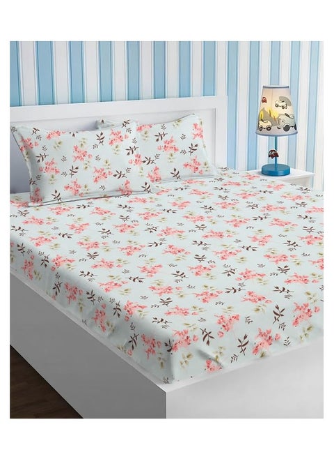 Premium Glace Cotton 180 TC KING Fitted Bedsheet Set  with 2 Pillow Covers 183x198 +25 Cms – Soft Blue