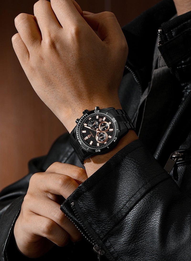 GOHUOS Men's Watches, Top Brand Luxury Stainless steel Analog Waterproof  Chronograph Luminous Casual Quartz Sports Wrist Watch Father& Boyfriend Gift - 44mm - Image 2